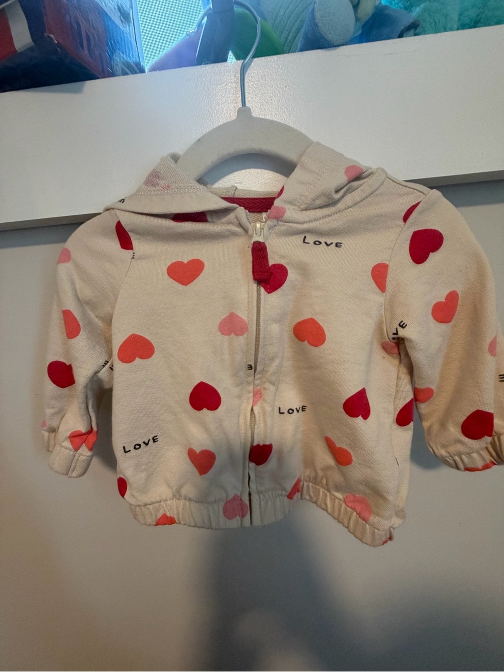 Carter's Cream Zip Hoodie with Pink & Red Heart Print - Picture 1 of 10